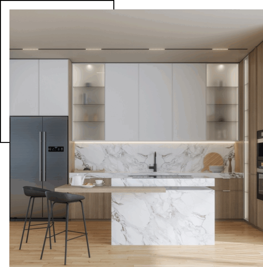 Contemporary kitchen featuring wood accents