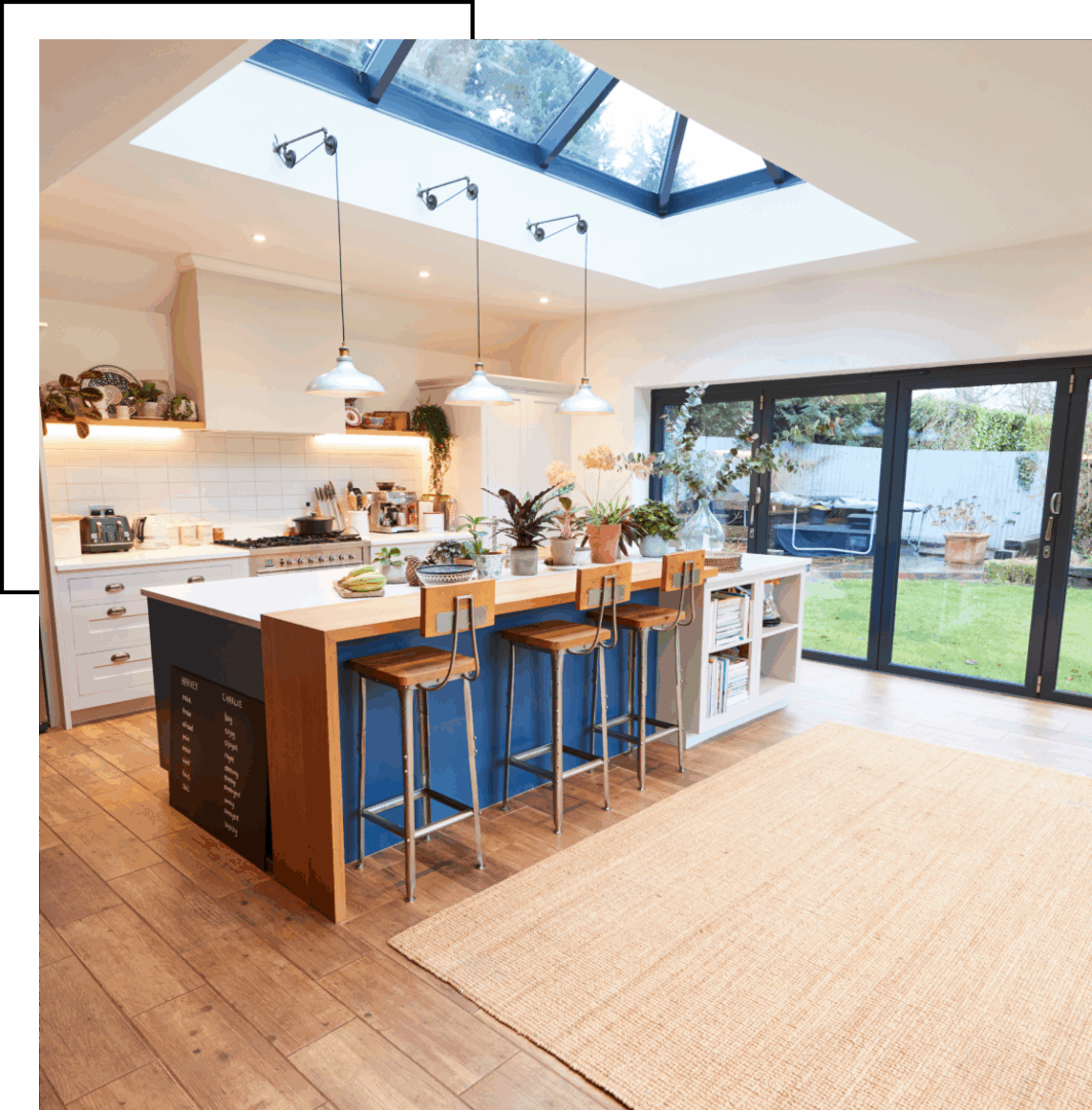 Open-plan kitchen with garden view