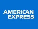 American Express logo with white text on blue background.